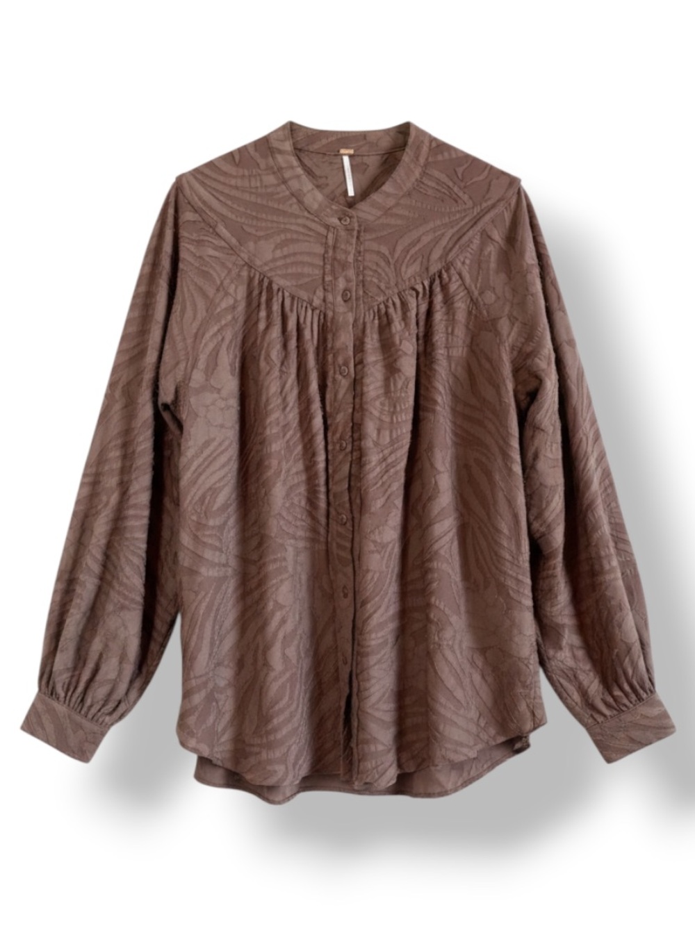 Free People Can’t Stop Dreaming Tunic Brown Satin Wood XS Boho Button Front - Picture 2 of 6